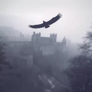 Celtic Bird - Raven above castle