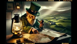 Leprechaun looking at a map